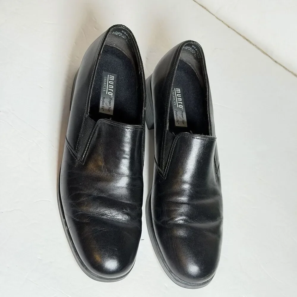 Munro American Black Leather Slip On Comfort Heels Shoes Womens 8N Narrow USA